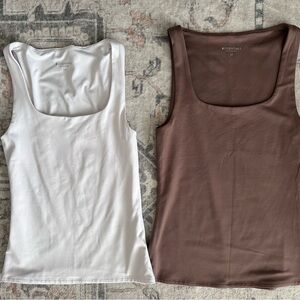 Fitted Double Lined Tank Tops White and Brown